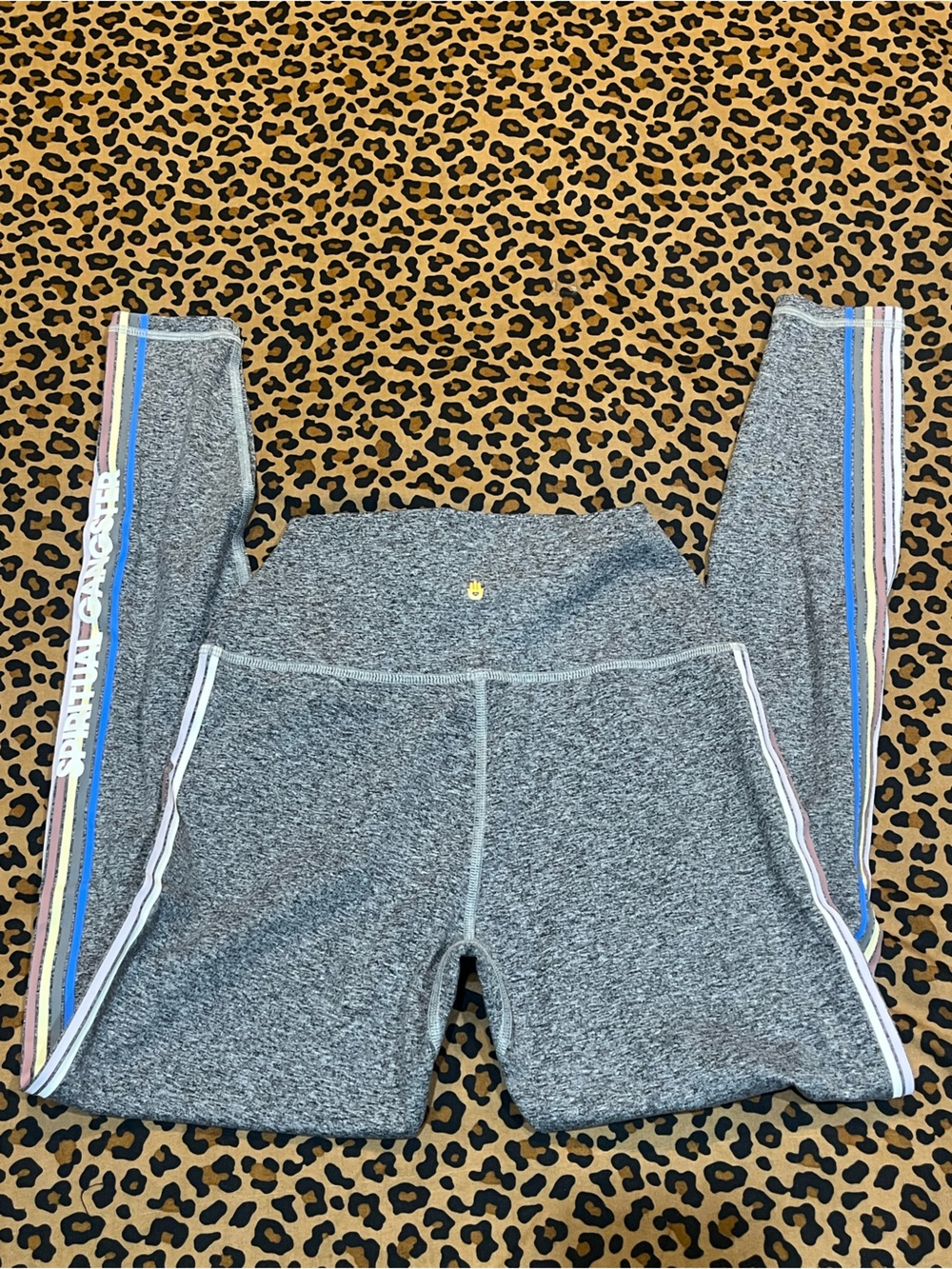 Spiritual Gangster Heather Gray Leggings w/ Multicolor Side Stripes *Intent 7/8*